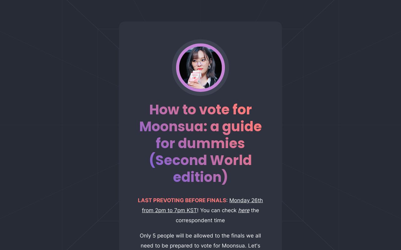 How to vote for Moonsua a guide for dummies (Second World edition)